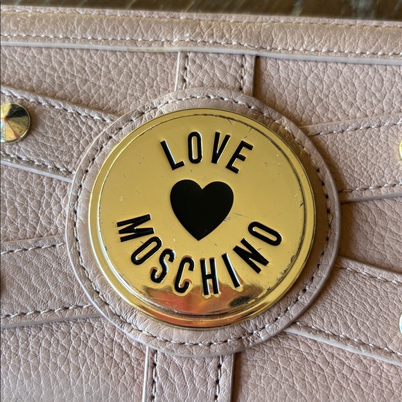 LOVE MOSCHINO Genuine Leather beige studded zip-around gold-tone Wallet - Picture 7 of 15